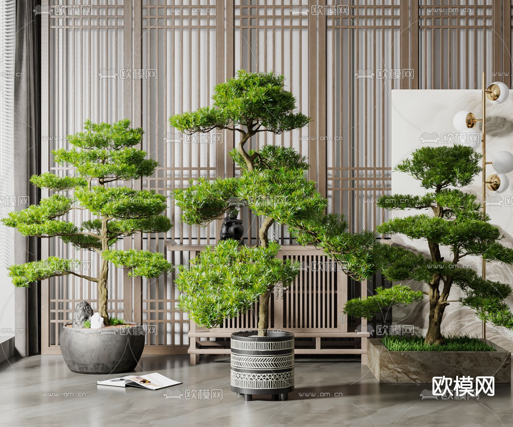 新中式绿植盆栽3d模型