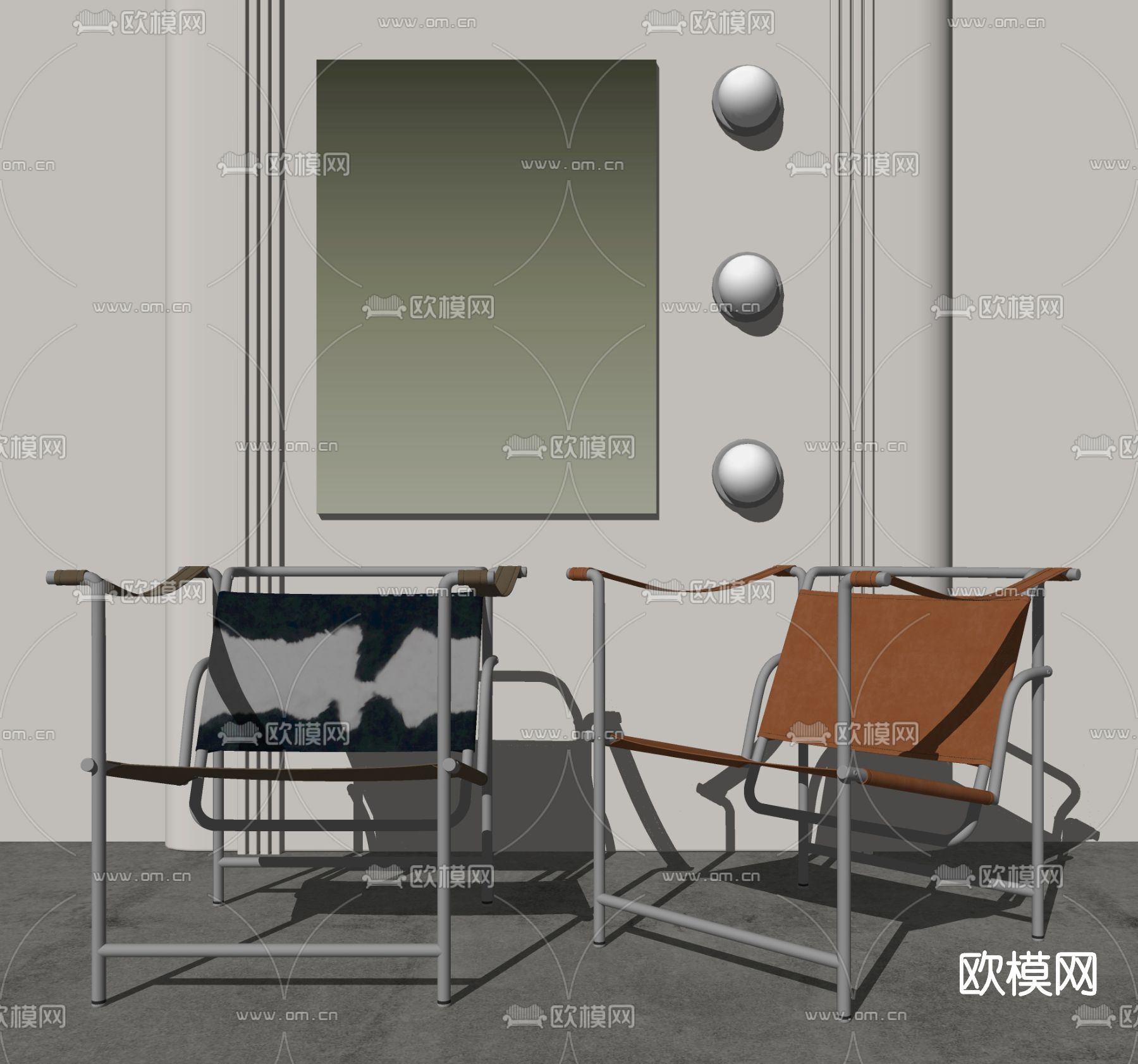 现代铁艺休闲椅su模型下载（渲染图2）