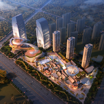  现代商业综合楼鸟瞰su模型 