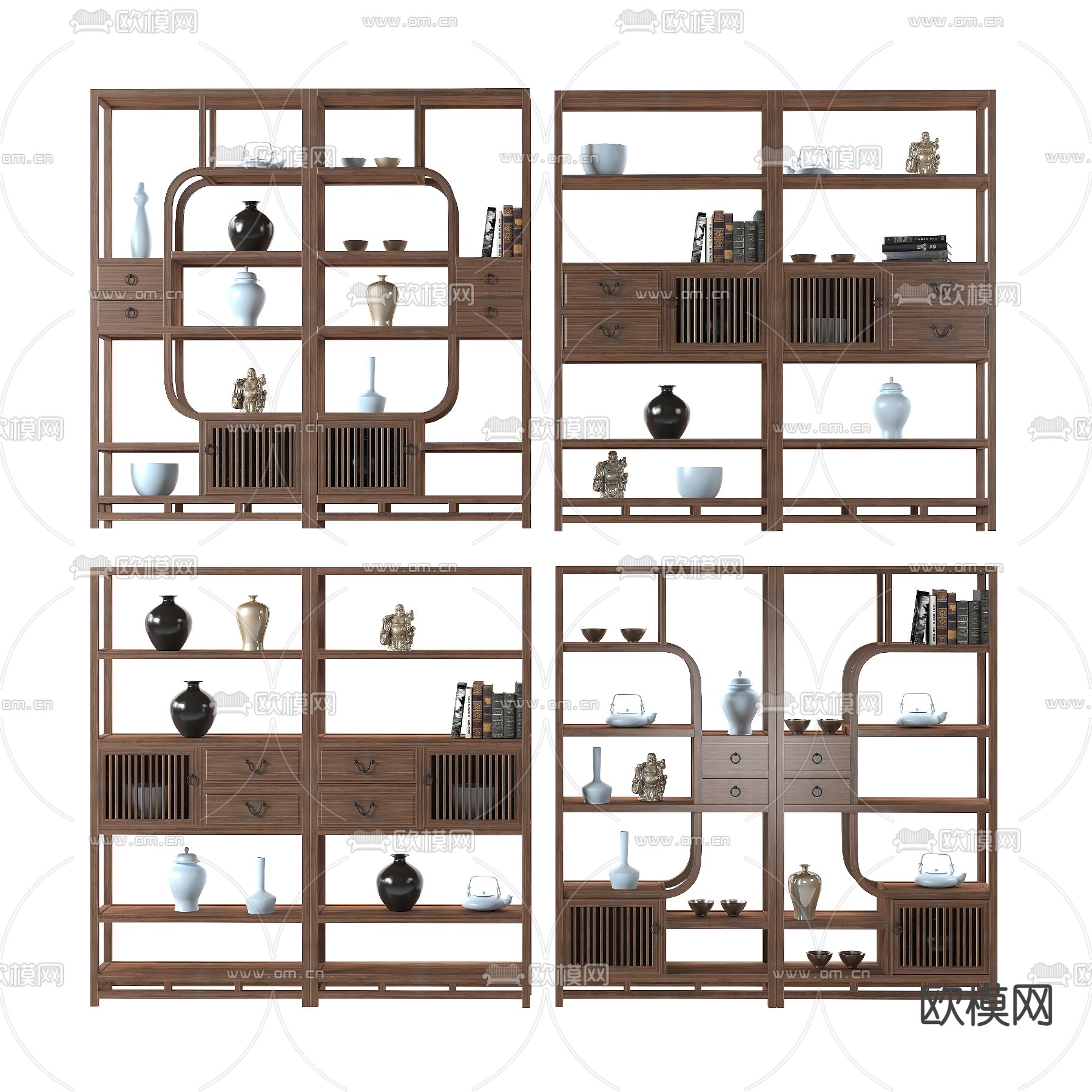 新中式实木博古架3d模型下载