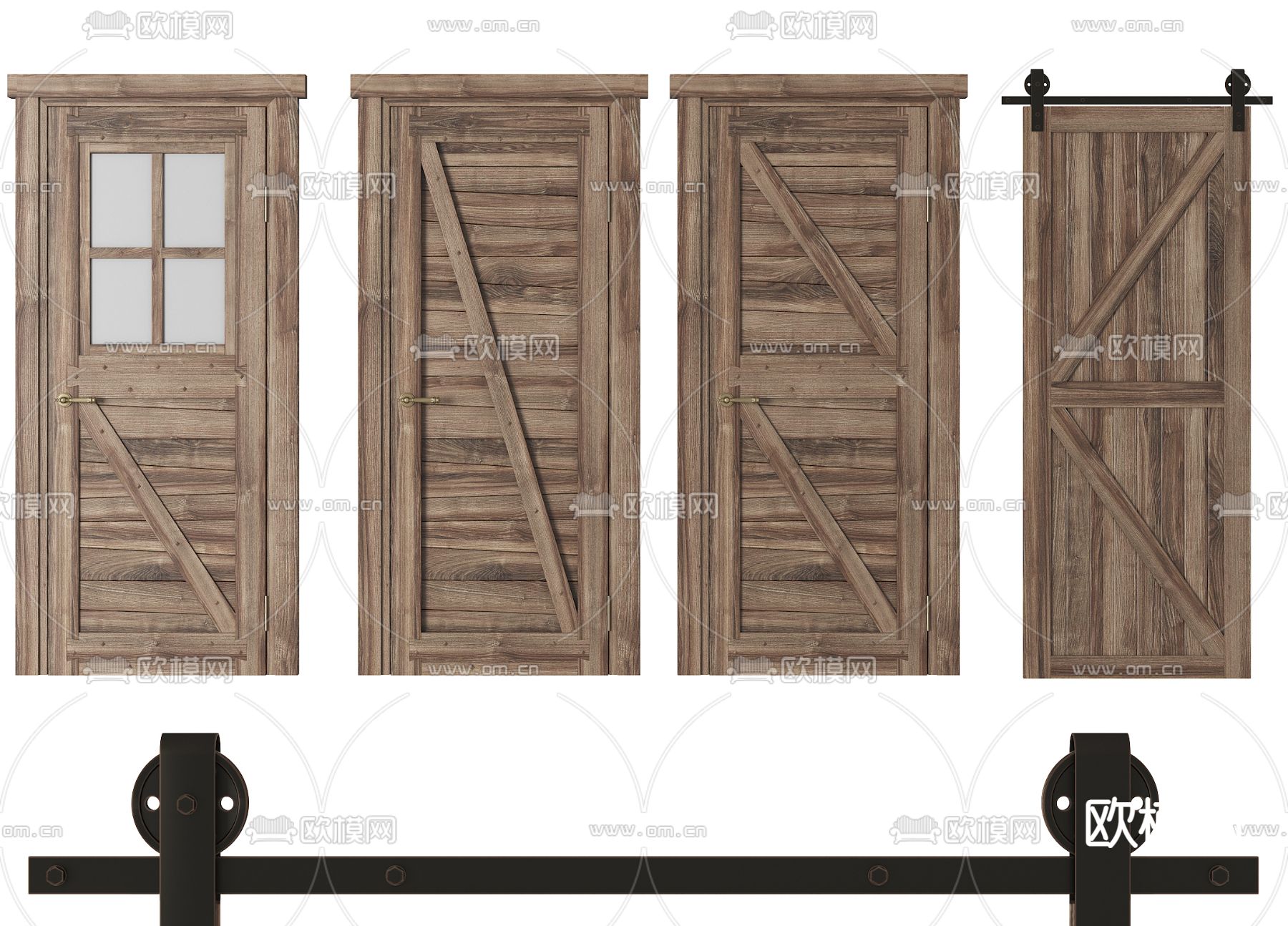 工业风实木谷仓门3d模型下载（渲染图2）