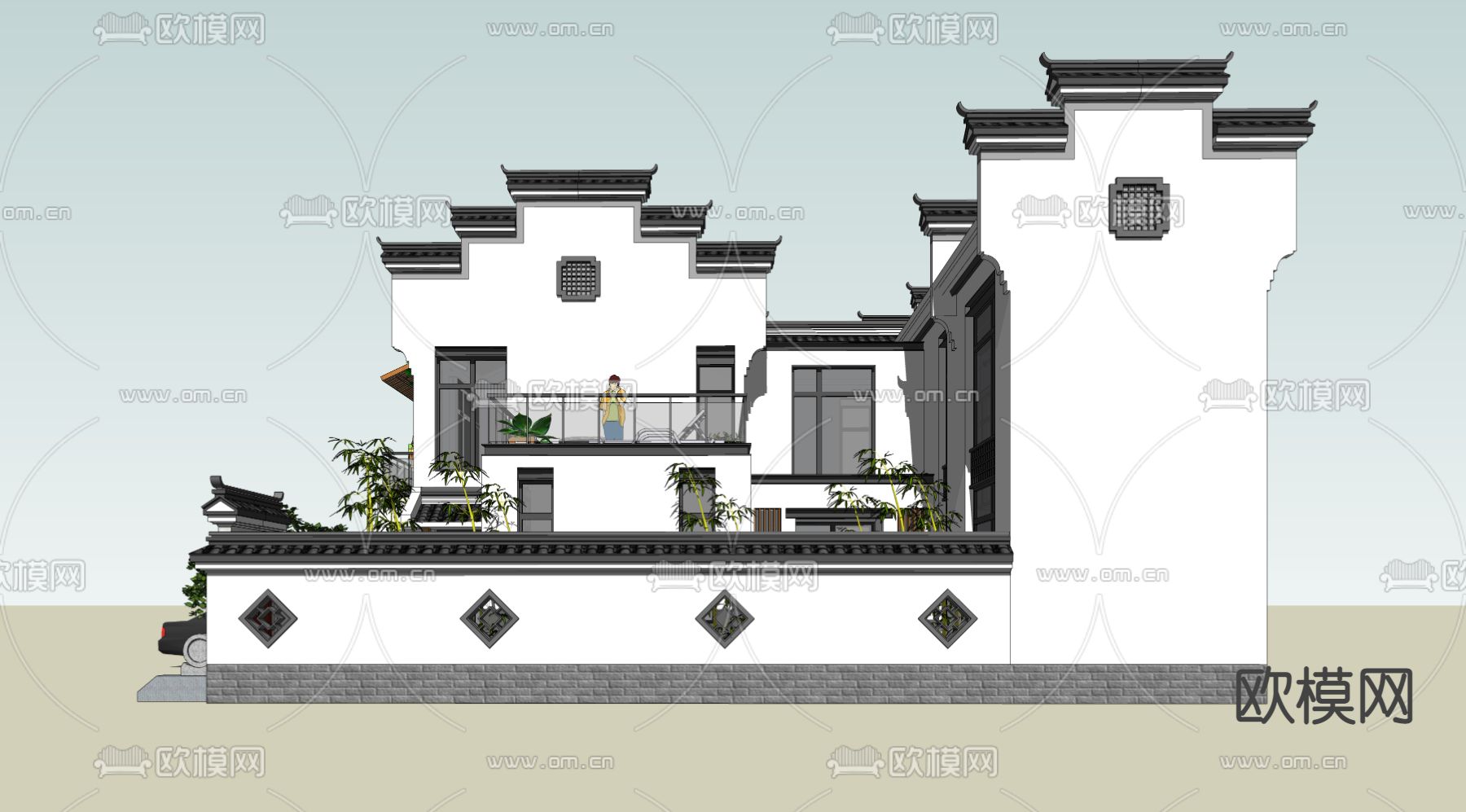 中式住宅建筑su模型下载（渲染图3）