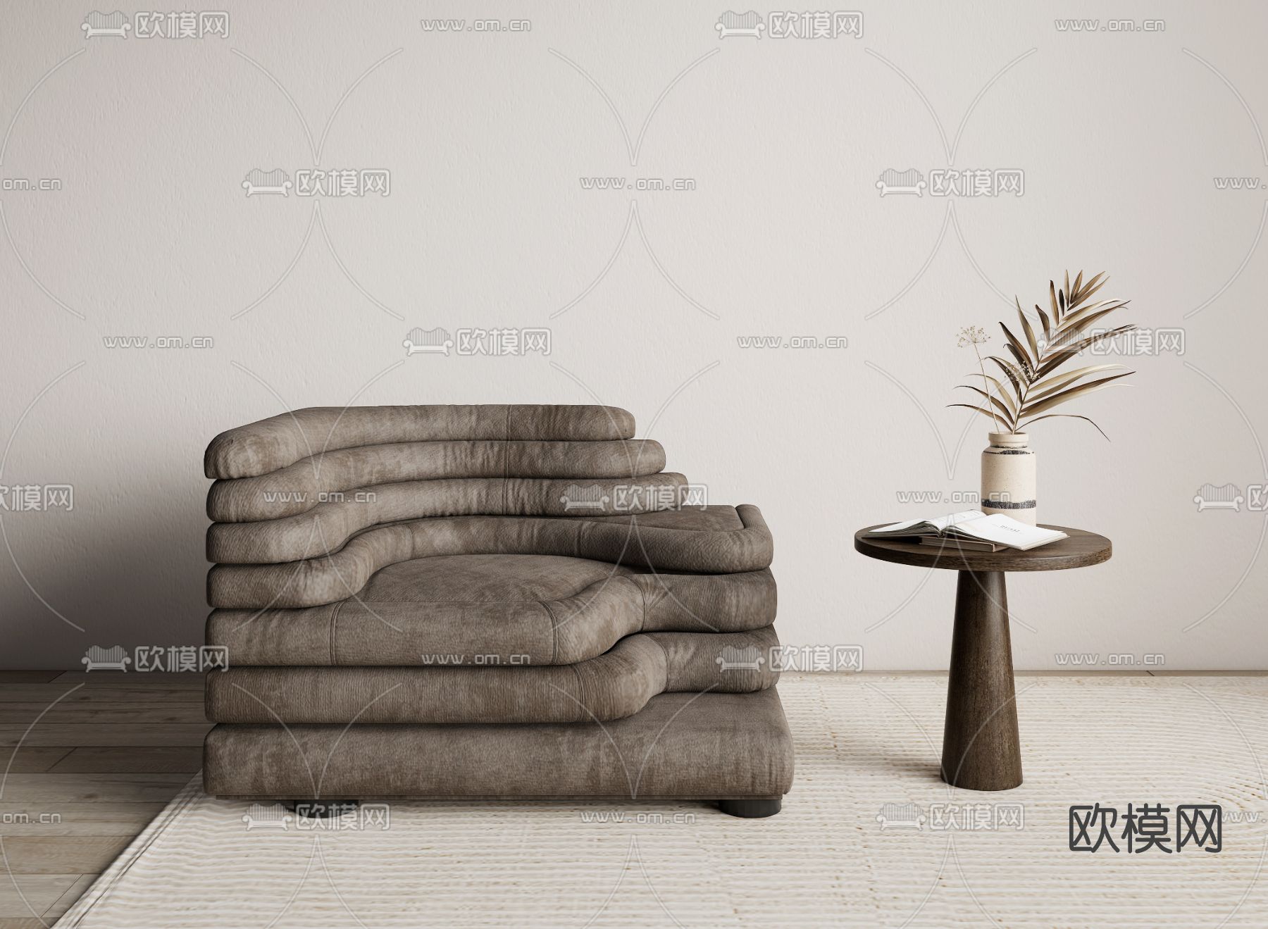 侘寂风休闲沙发su模型下载（渲染图1）