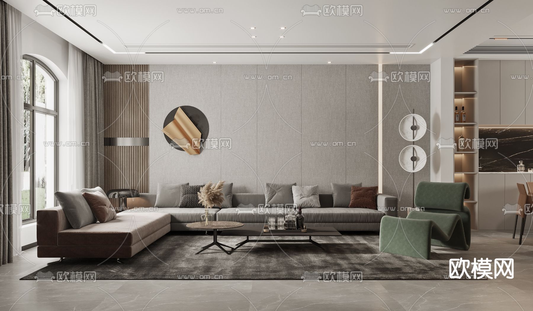 现代轻奢客厅餐厅3d模型下载（渲染图1）