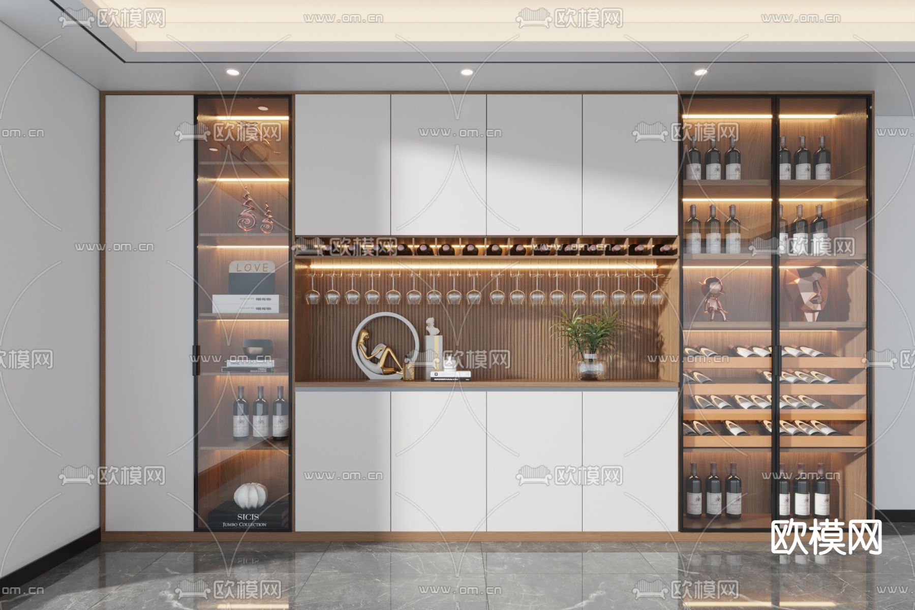 现代轻奢酒柜3d模型下载