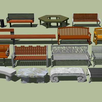  现代景观坐凳座椅su模型 