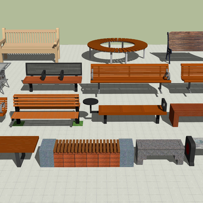  现代景观坐凳座椅su模型 
