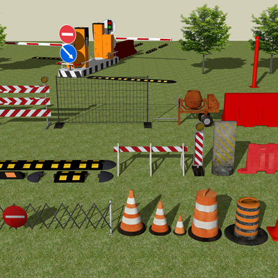  现代交通路障警示牌su模型 