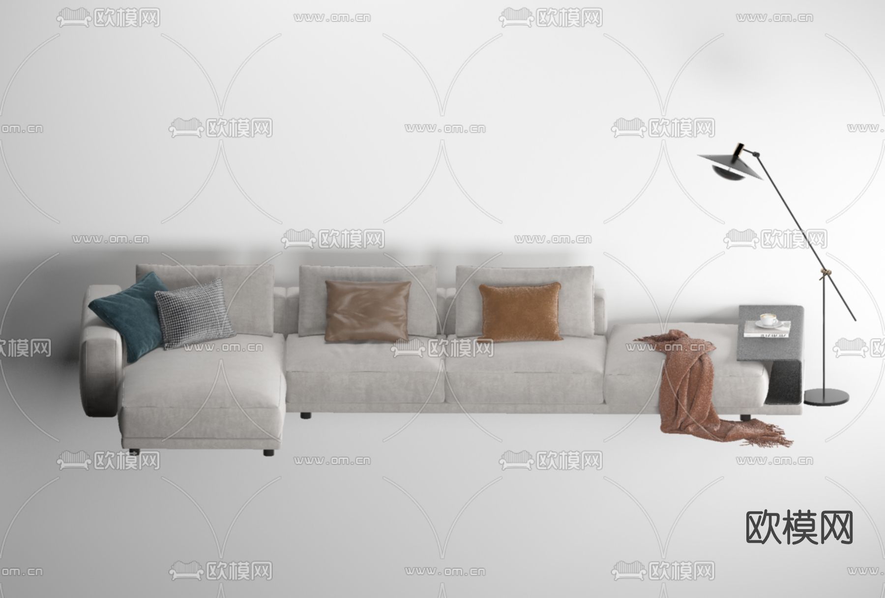 现代布艺转角沙发免费3d模型下载