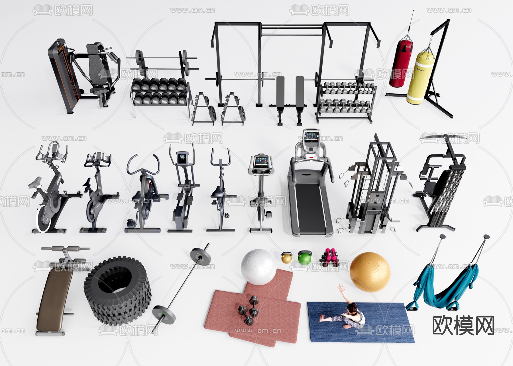 现代健身器材su模型下载（渲染图1）