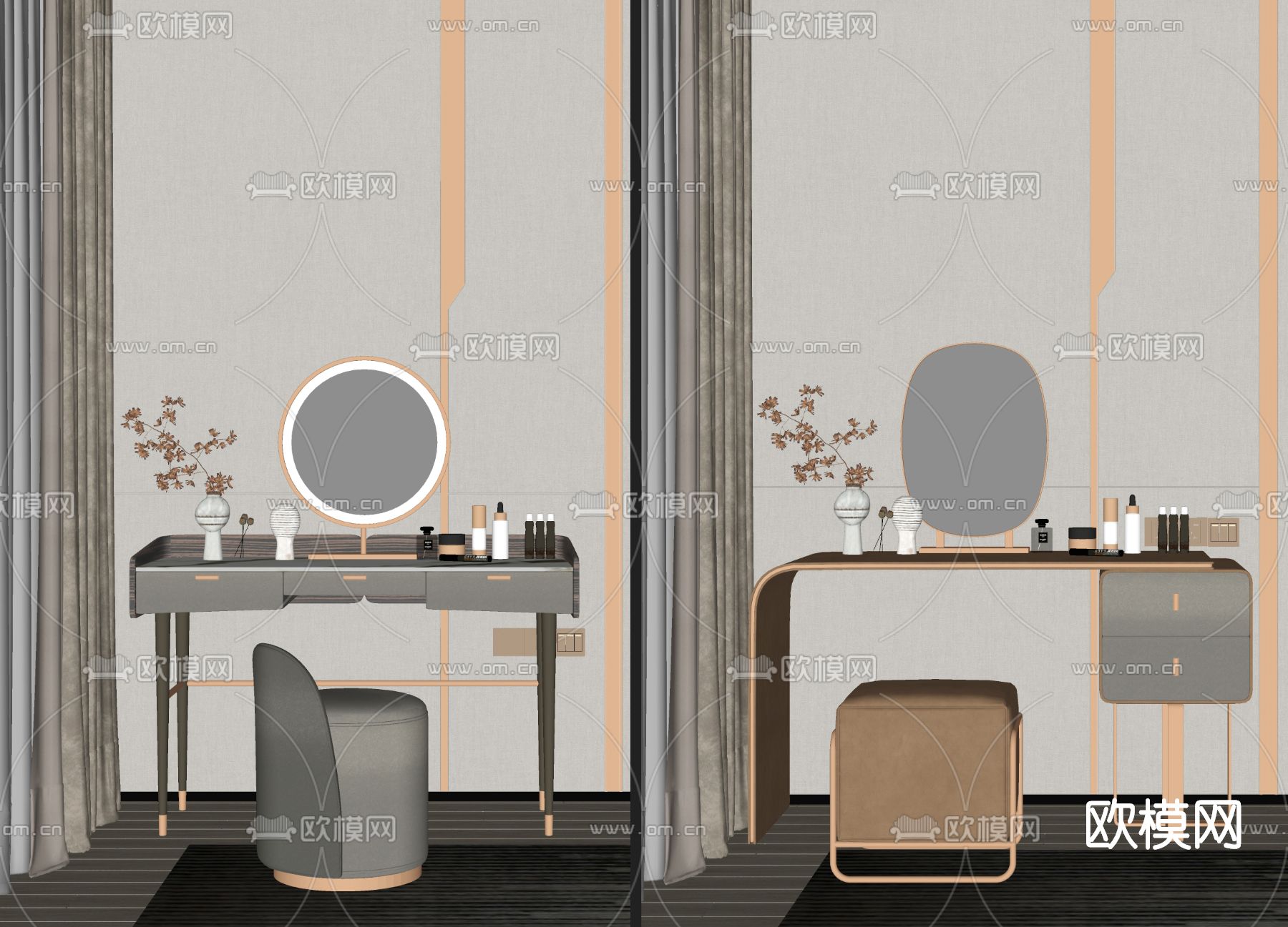 现代梳妆台su模型下载（渲染图2）