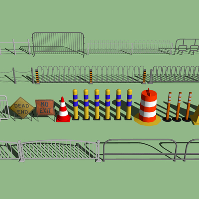  现代交通路障警示牌su模型 