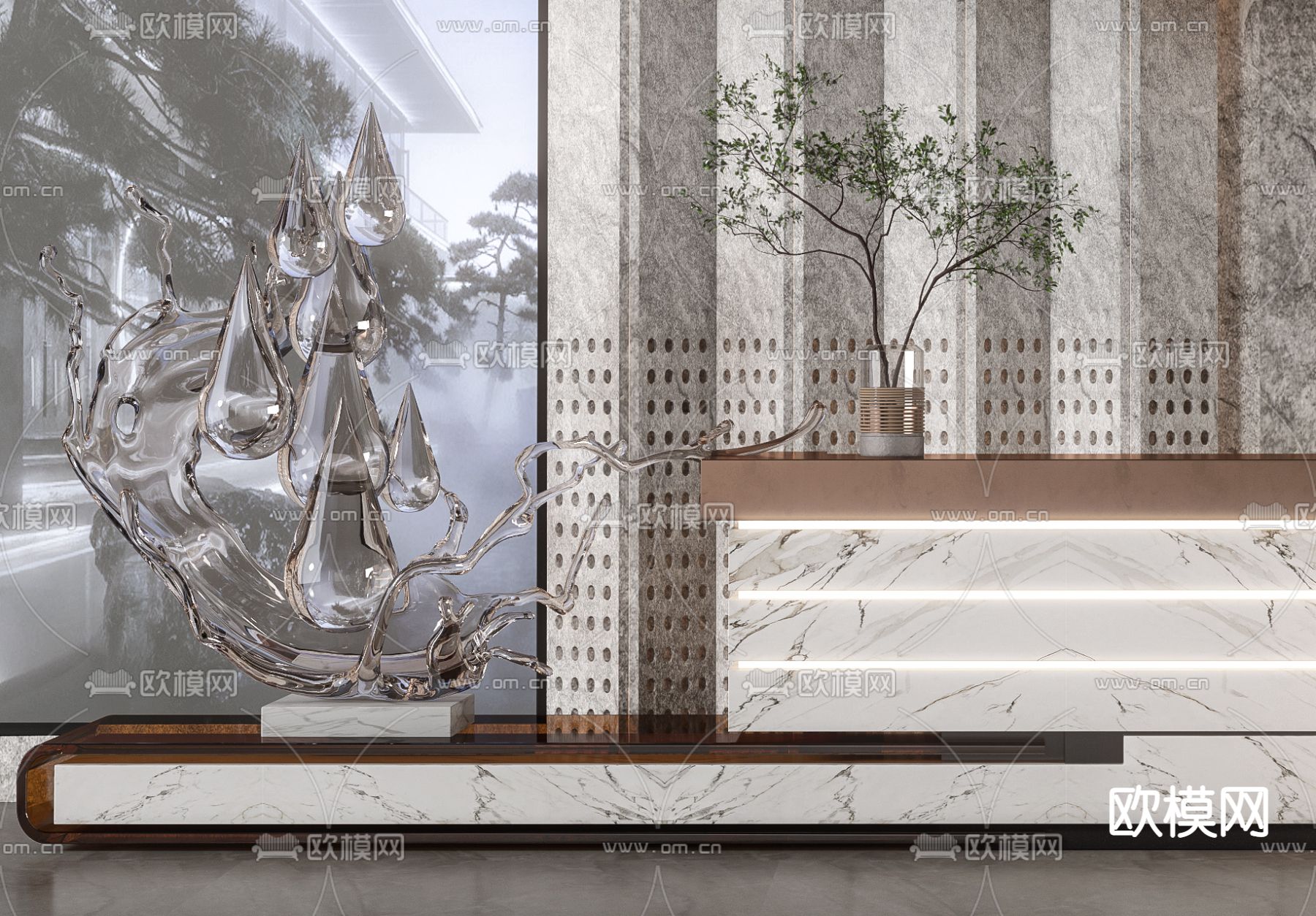 现代大理石前台接待台3d模型下载（渲染图2）