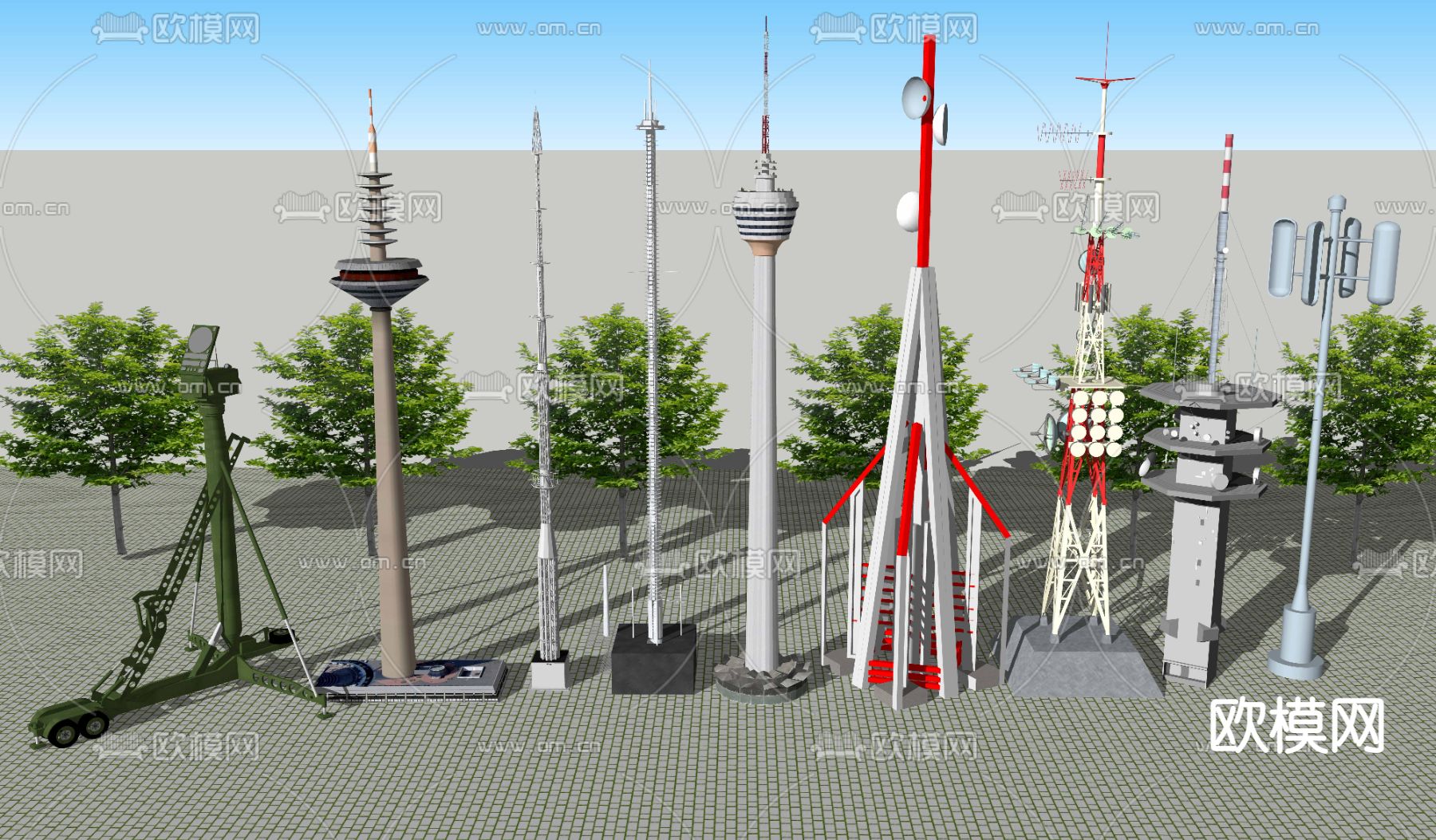 现代信号发射塔su模型下载