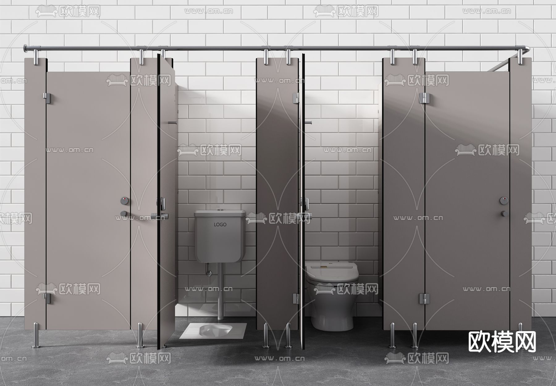 现代公共卫生间3d模型下载（渲染图1）