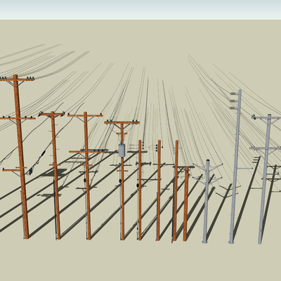  现代高压电线杆su模型 