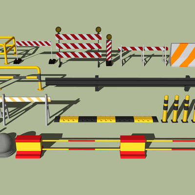  现代交通路障警示牌su模型 