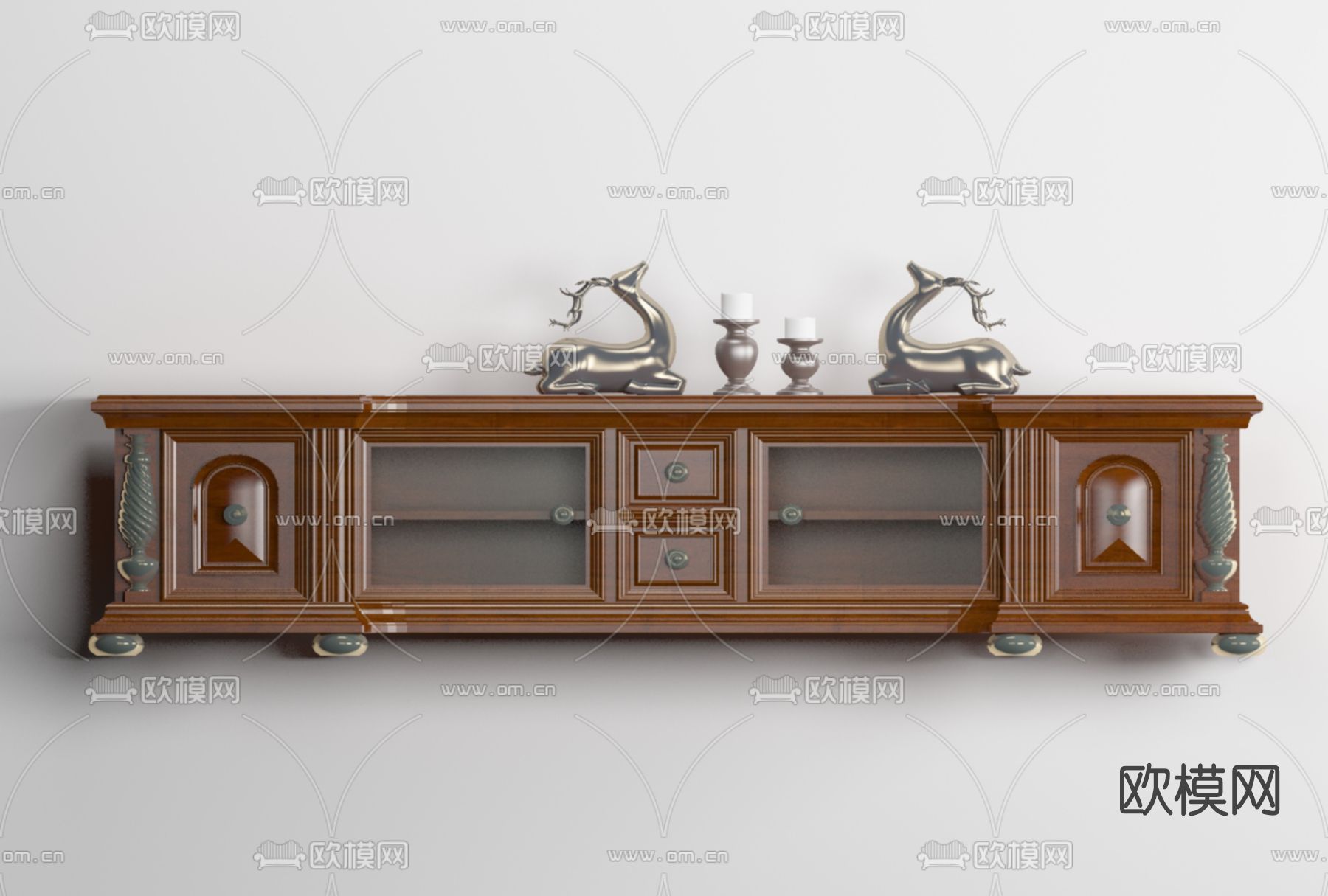 美式实木电视柜免费3d模型下载