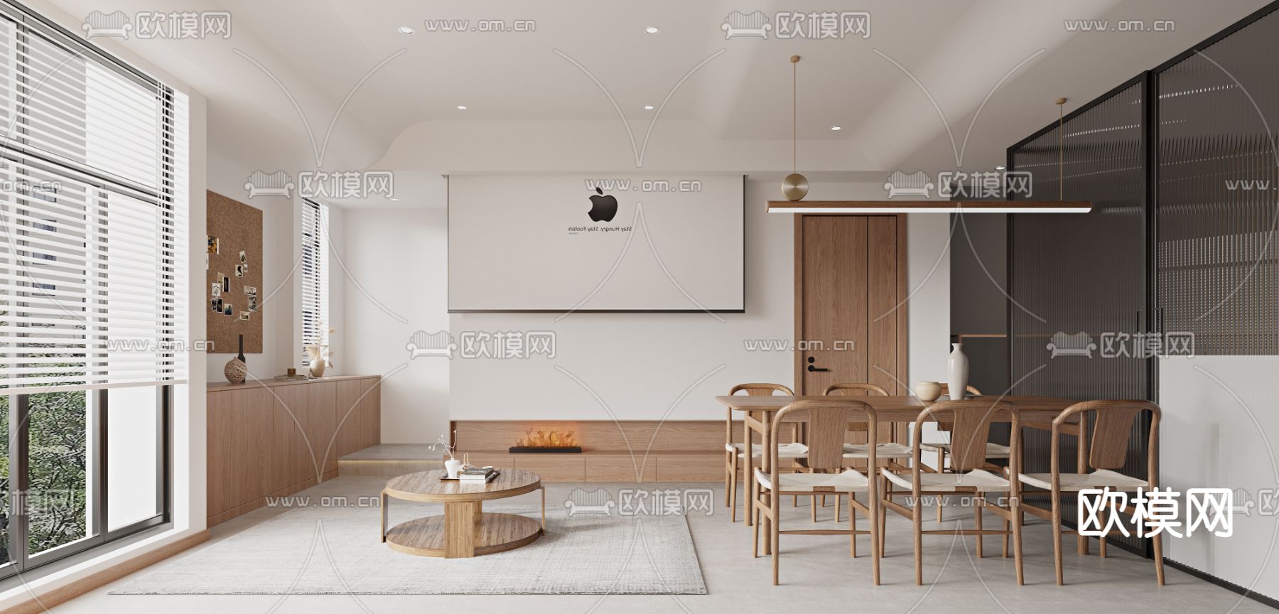 日式客厅餐厅3d模型下载（渲染图3）