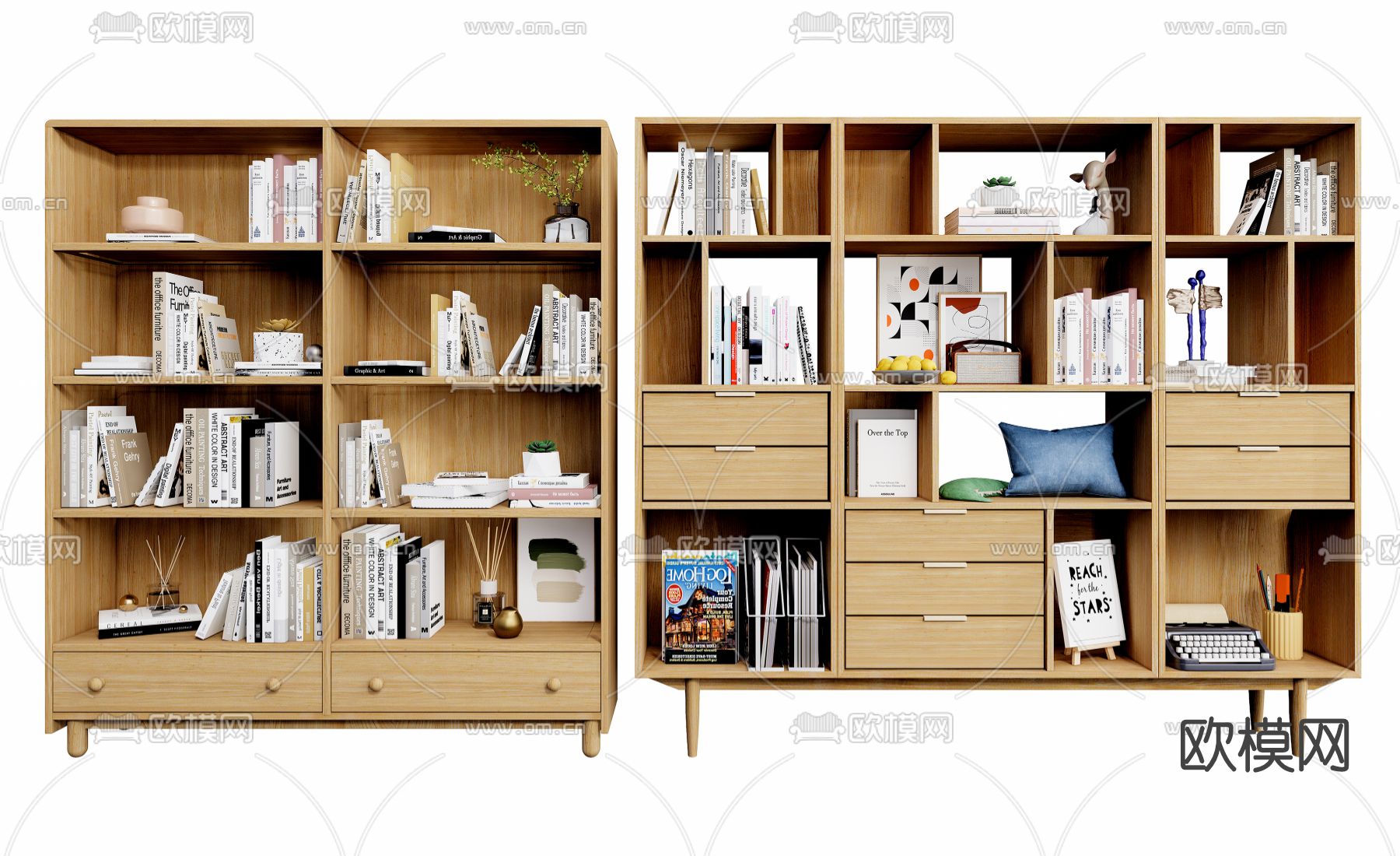 北欧实木书柜su模型下载（渲染图1）