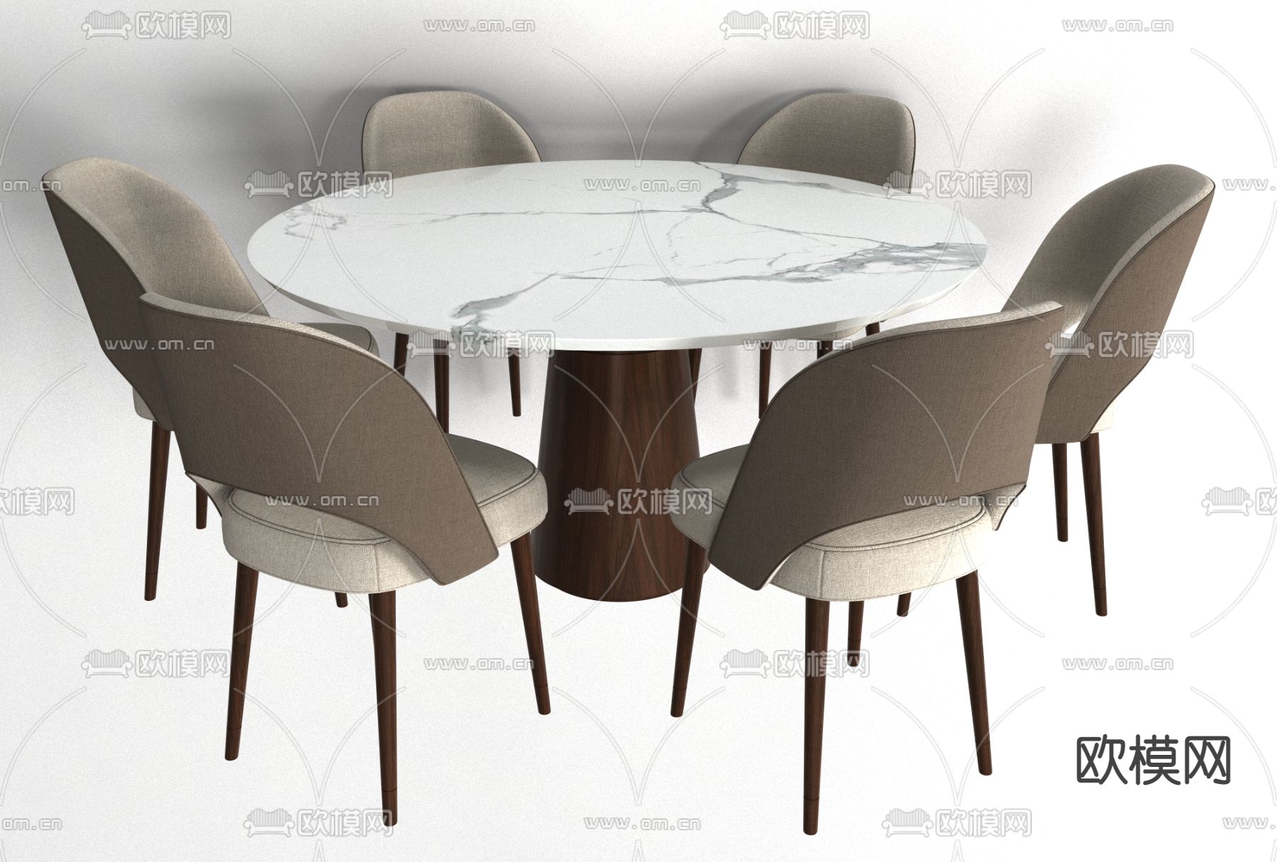 现代大理石圆形餐桌椅免费3d模型下载
