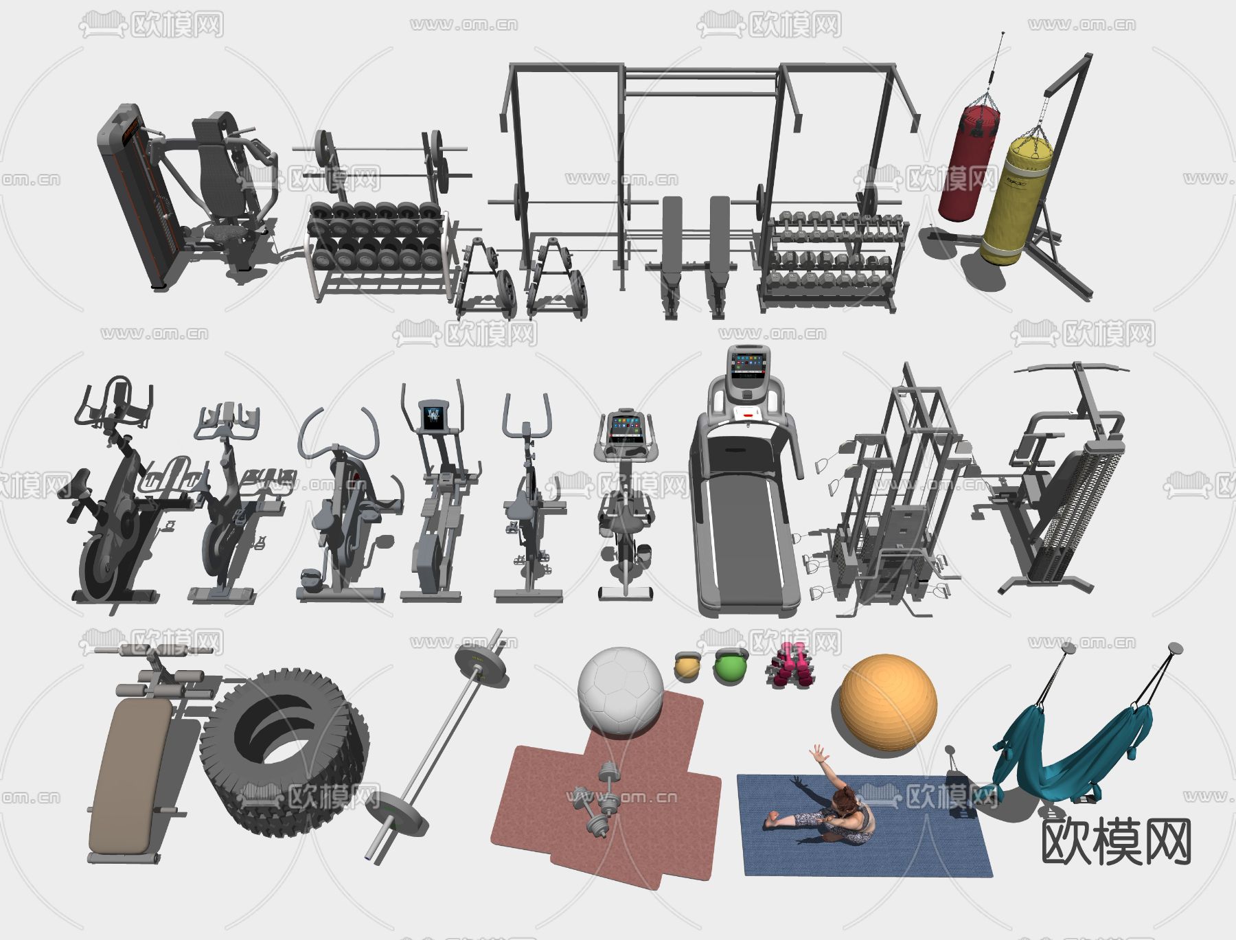 现代健身器材su模型下载（渲染图2）