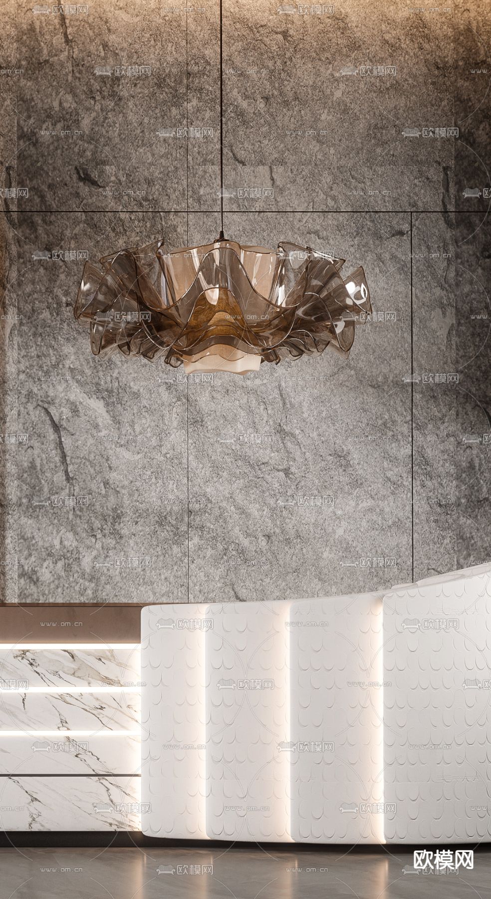 现代大理石前台接待台3d模型下载（渲染图3）