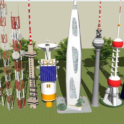 现代信号发射塔su模型 