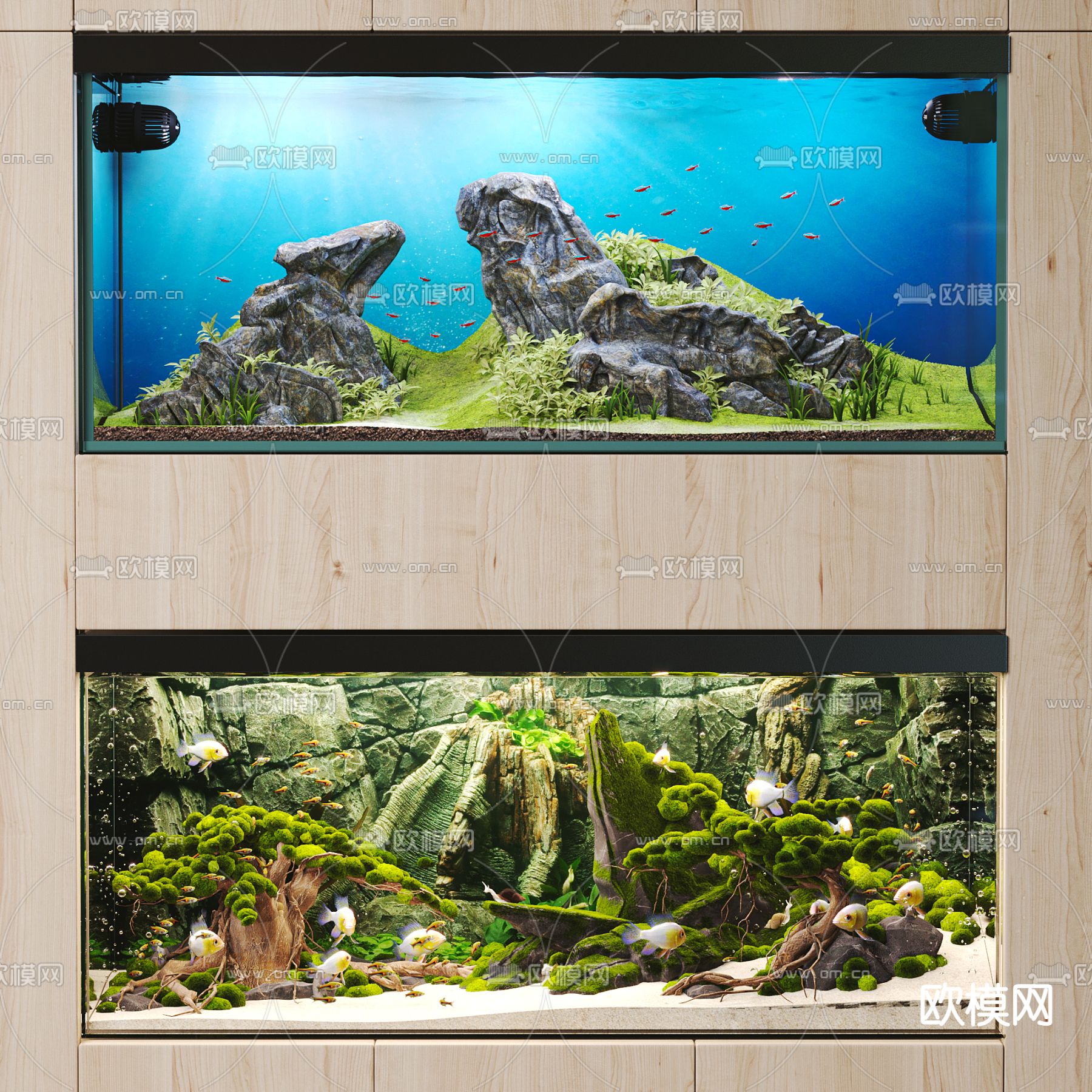 现代嵌入式鱼缸水族箱3d模型