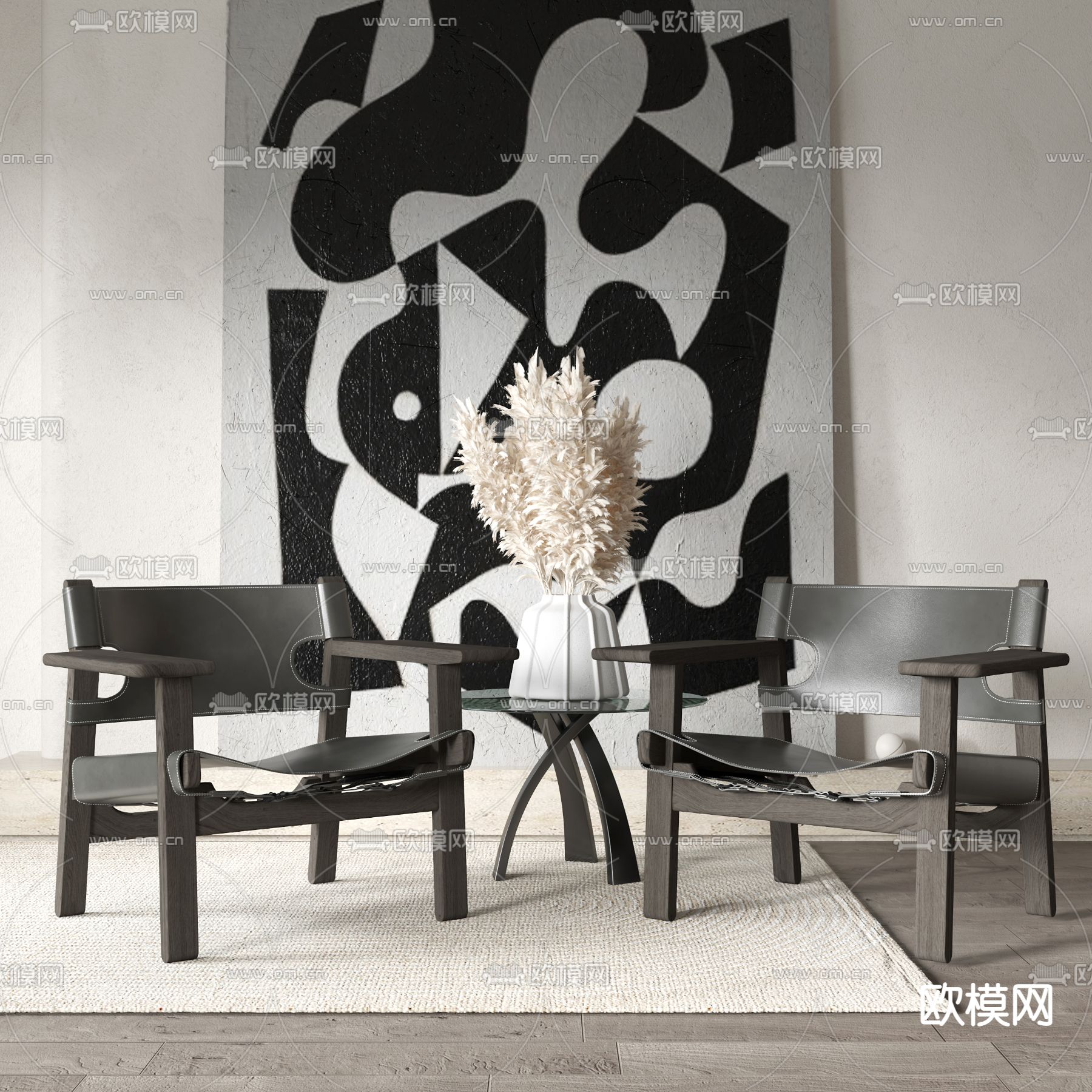 侘寂皮革休闲椅3d模型下载