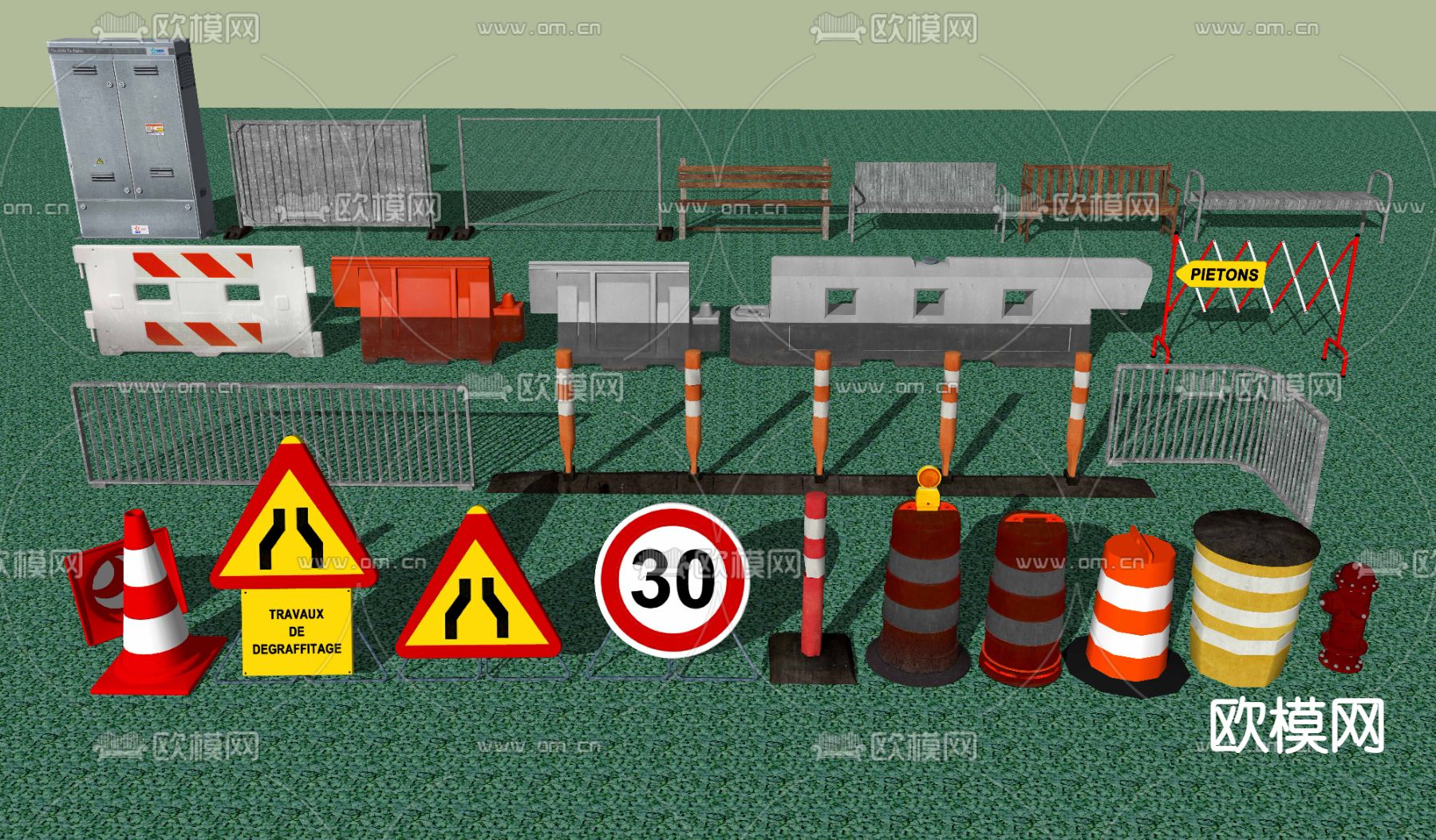 现代交通路障警示牌su模型