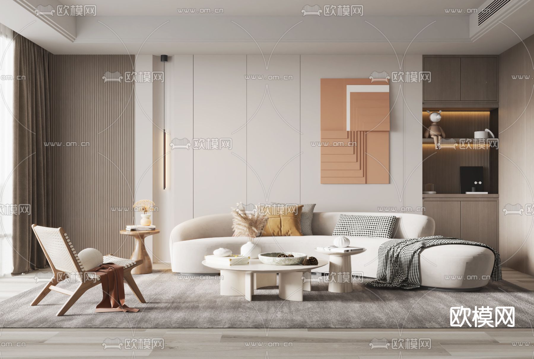 侘寂布艺组合沙发3d模型下载