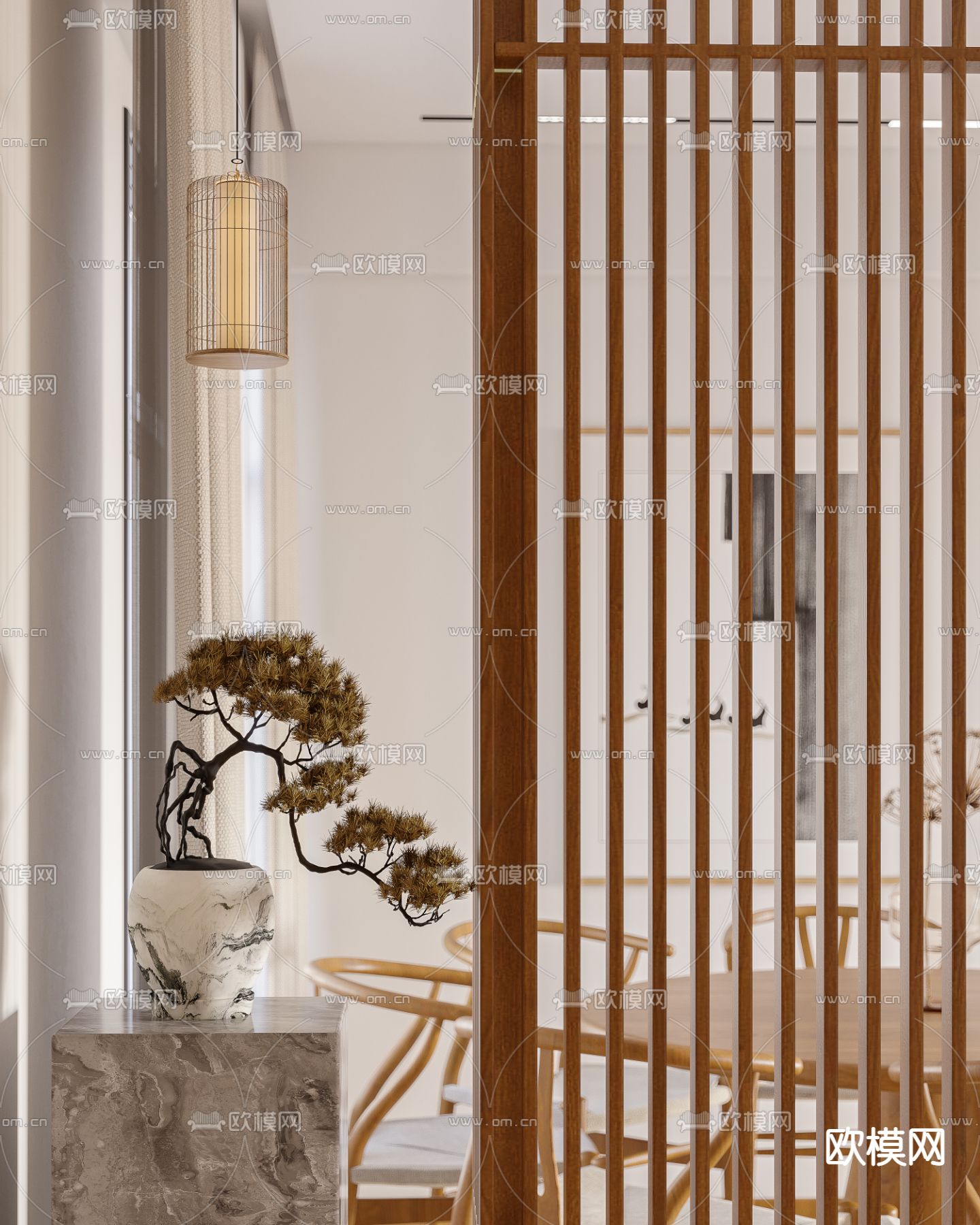 日式客厅餐厅3d模型下载（渲染图6）