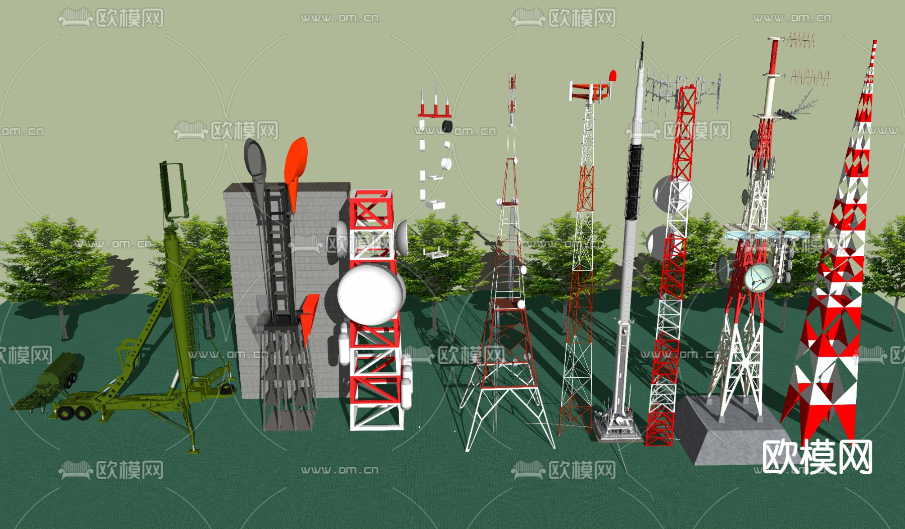 现代信号发射塔su模型下载