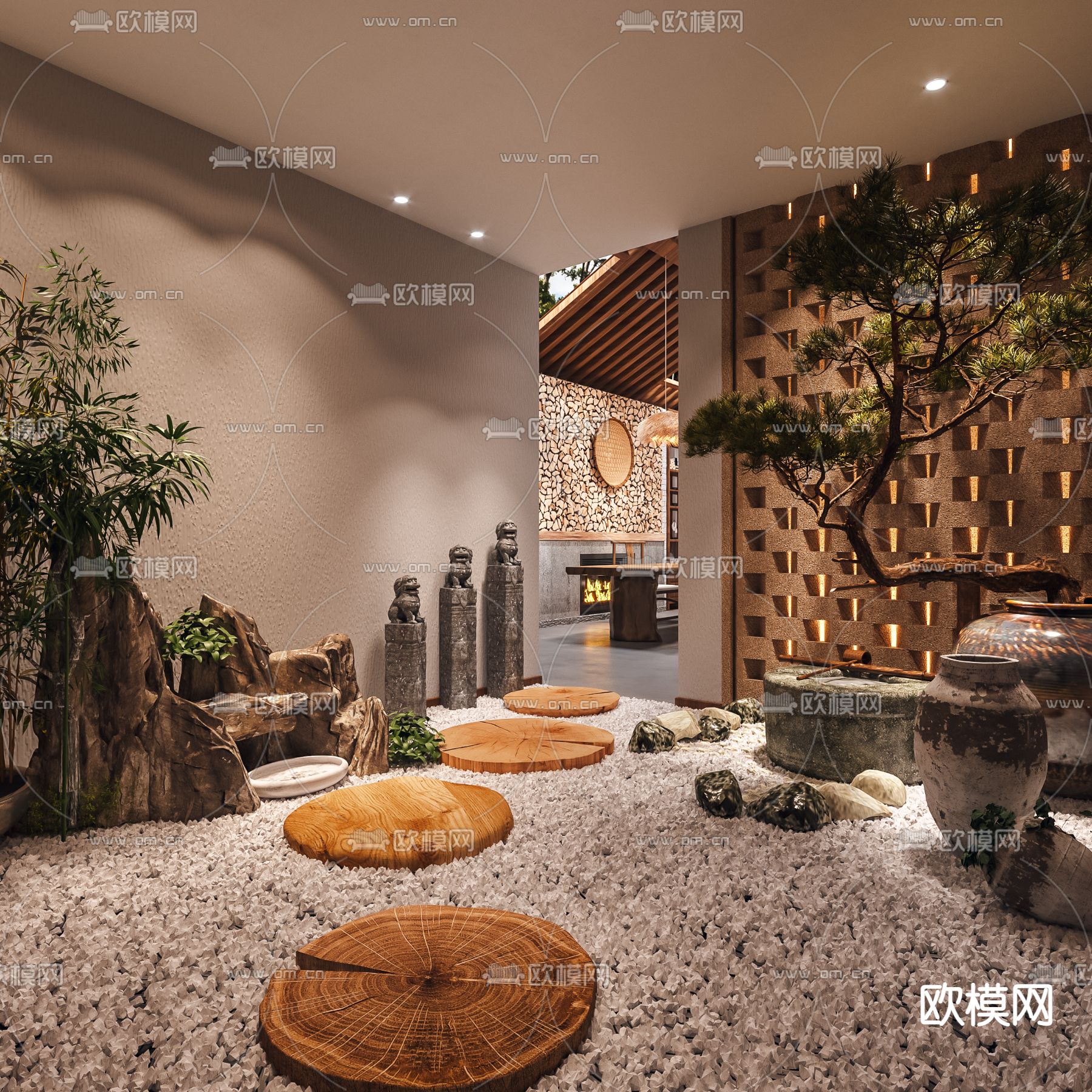 新中式民宿茶室3d模型