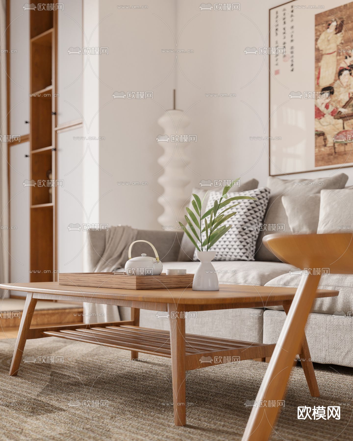 日式客厅餐厅3d模型下载（渲染图4）