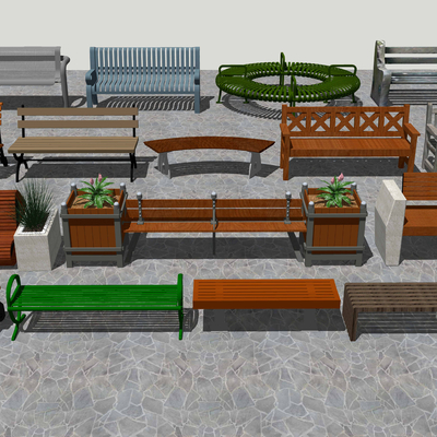  现代景观坐凳座椅su模型 