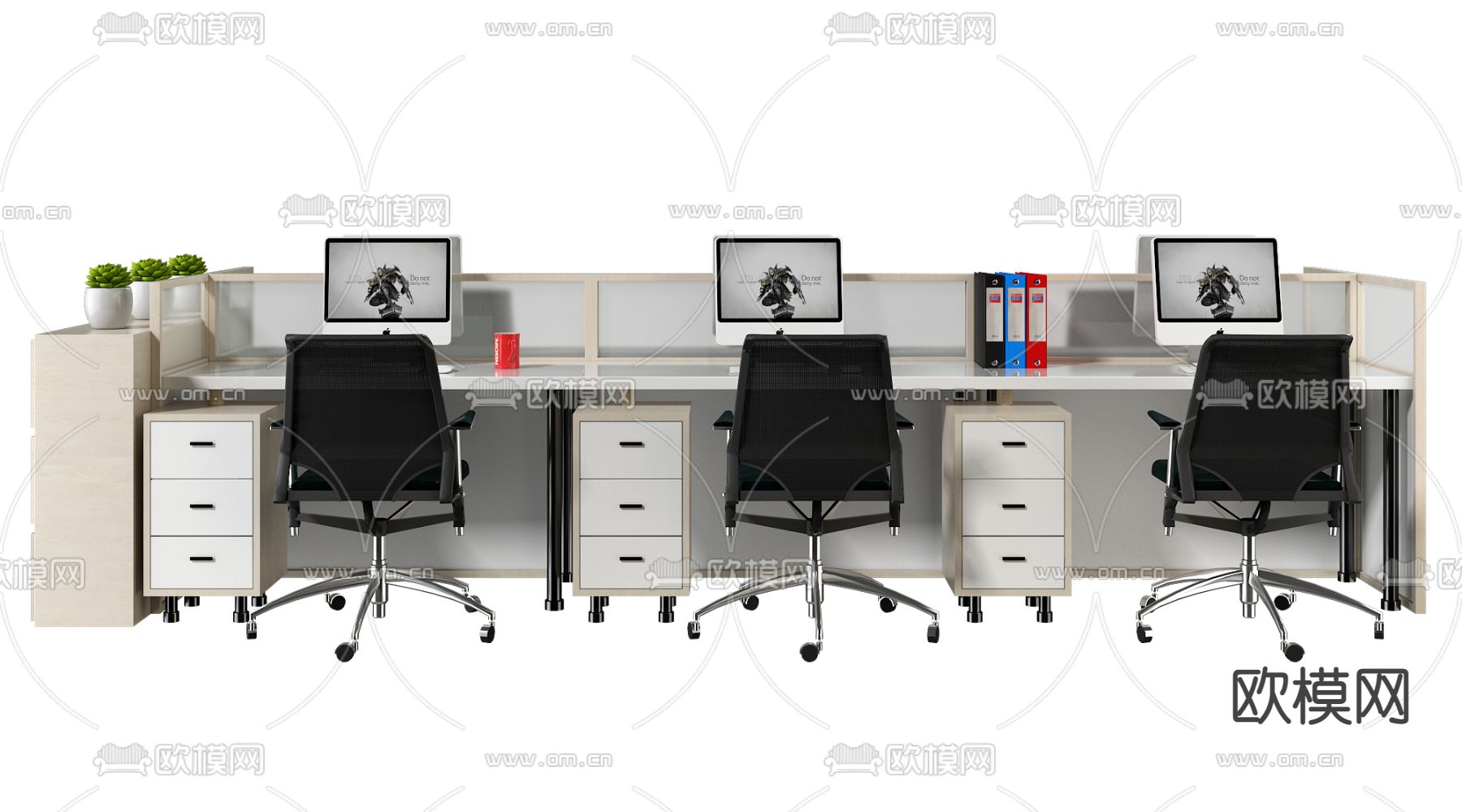 现代卡位办公桌椅3d模型下载