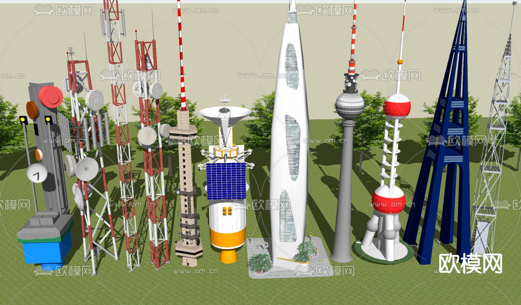 现代信号发射塔su模型下载