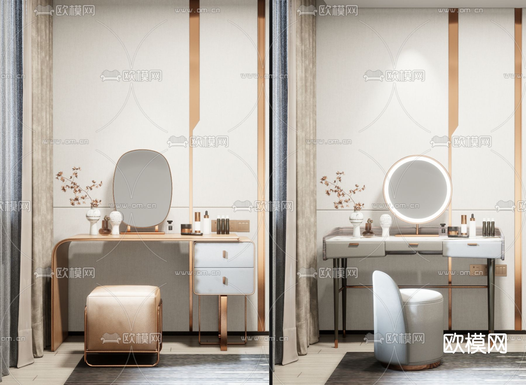 现代梳妆台su模型下载（渲染图1）