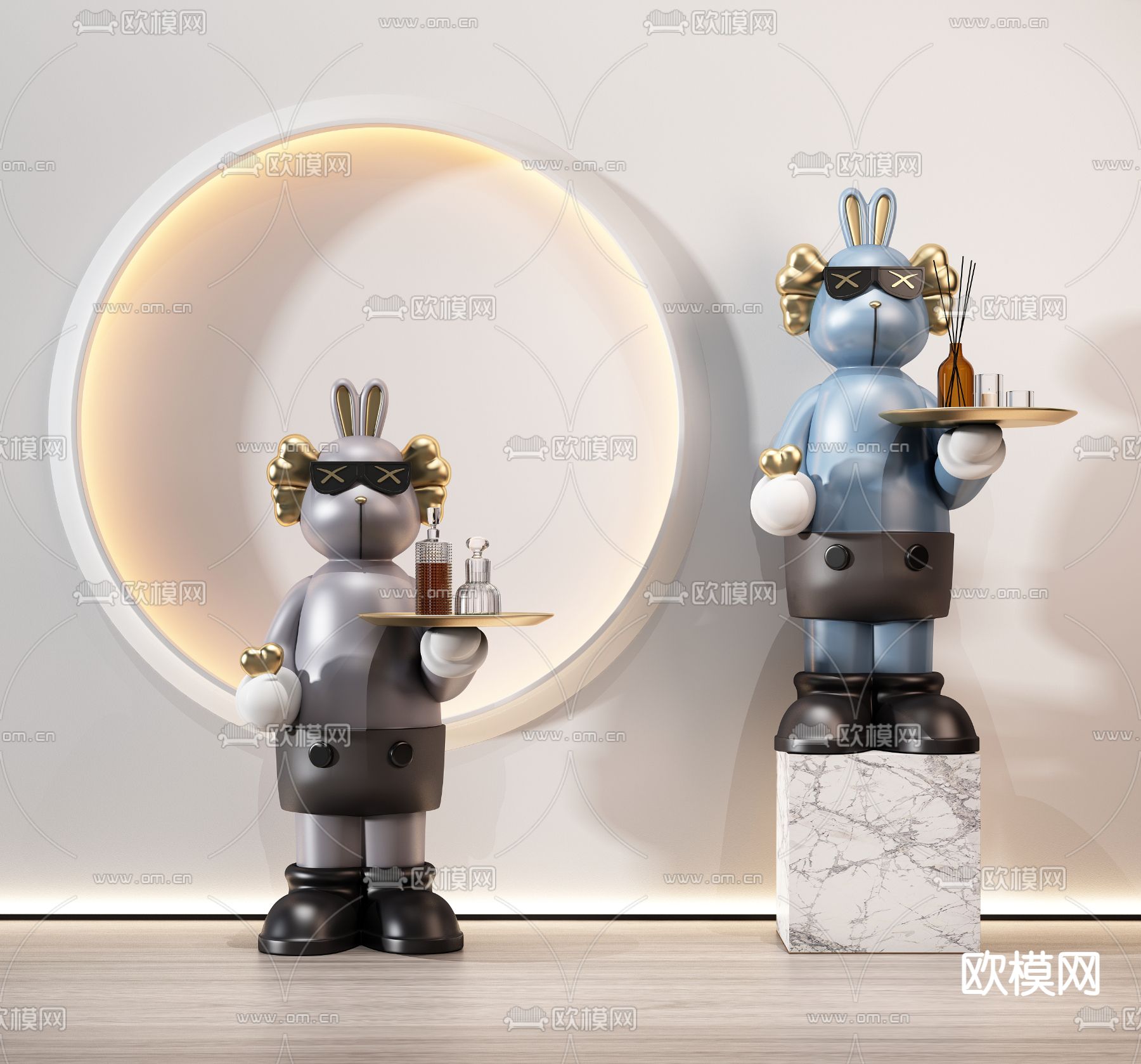 现代潮玩暴力熊雕塑3d模型