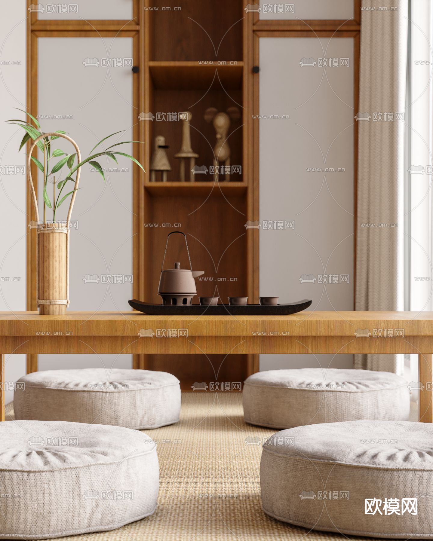 日式客厅餐厅3d模型下载（渲染图5）