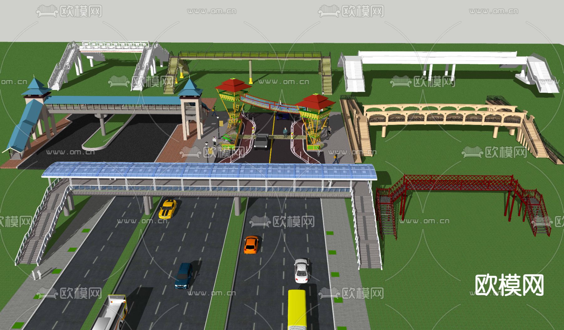 现代异形人行天桥su模型下载