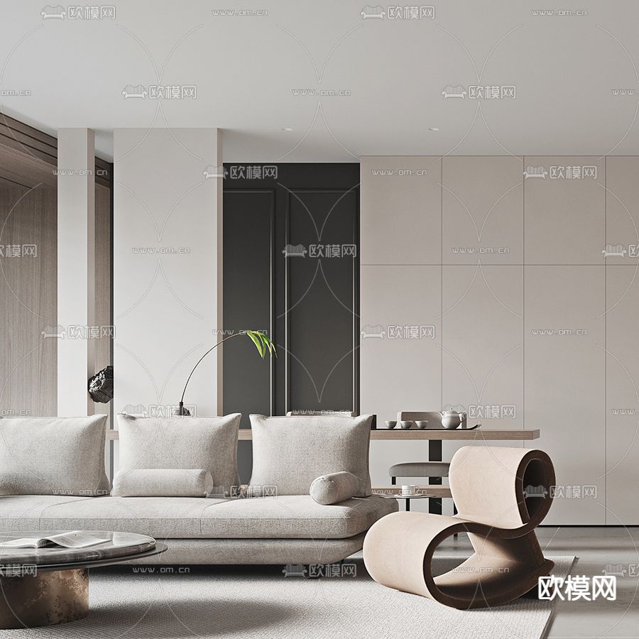 现代客厅餐厅3d模型