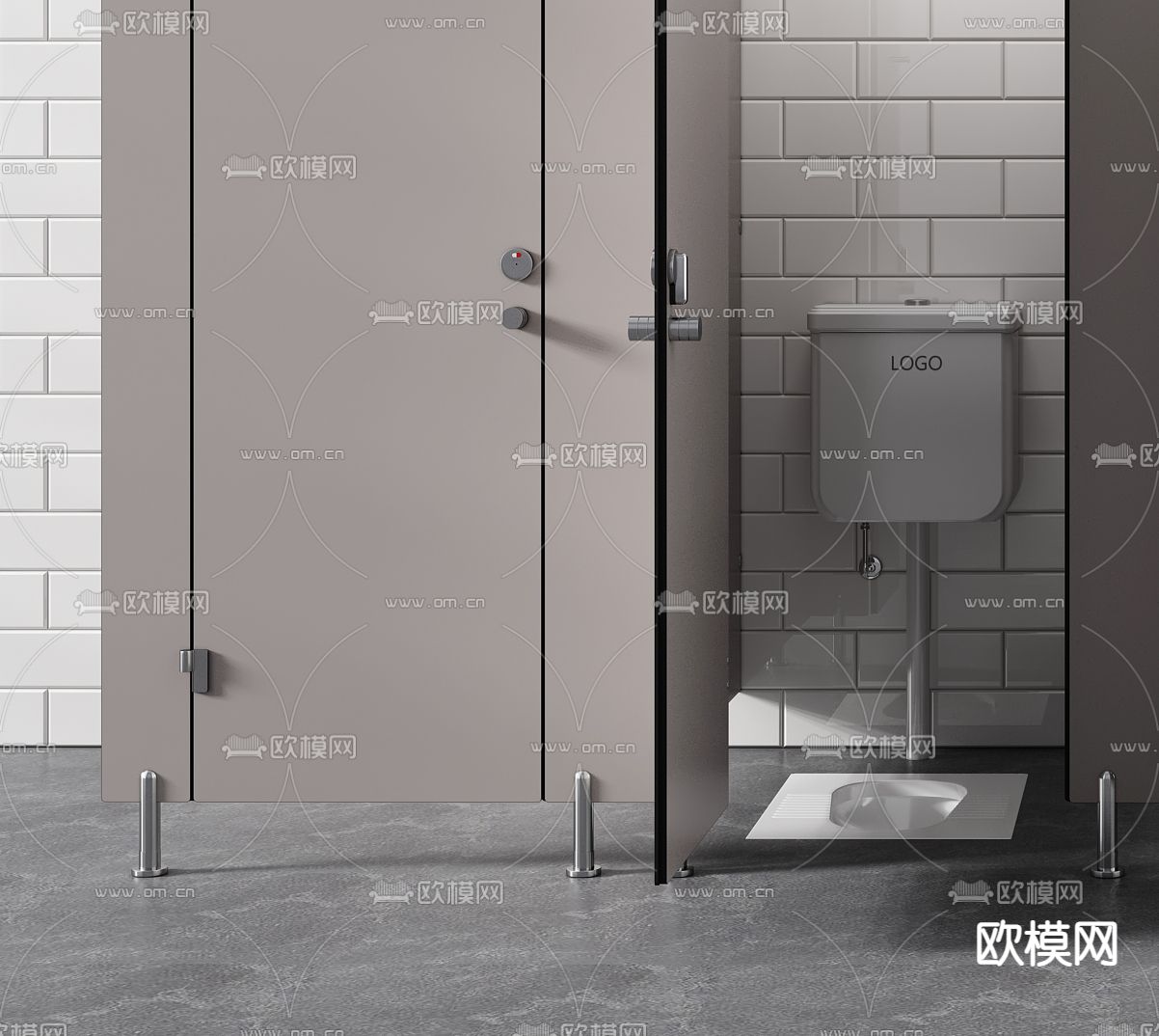 现代公共卫生间3d模型下载（渲染图2）