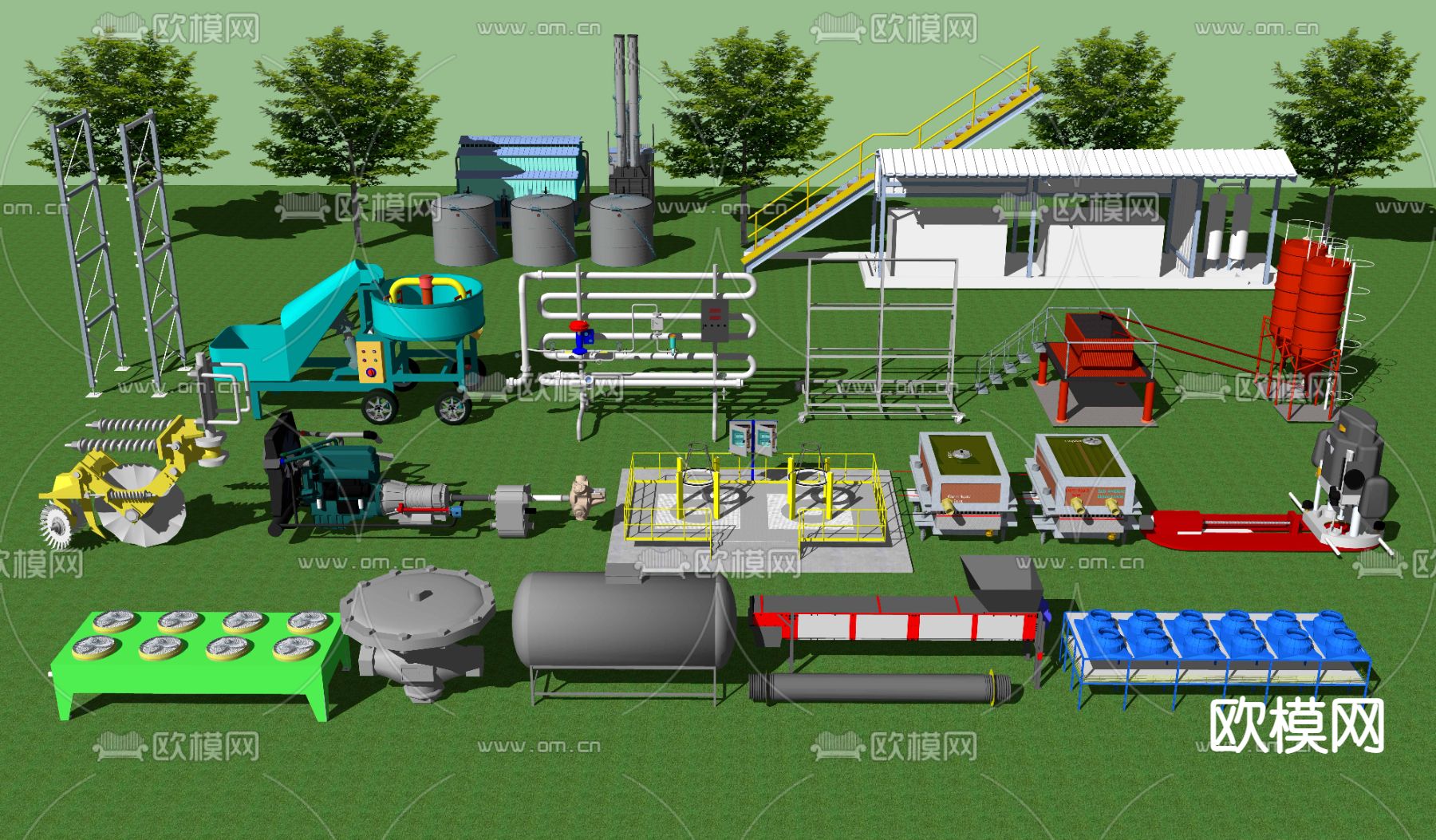 现代机器设备化工厂su模型下载