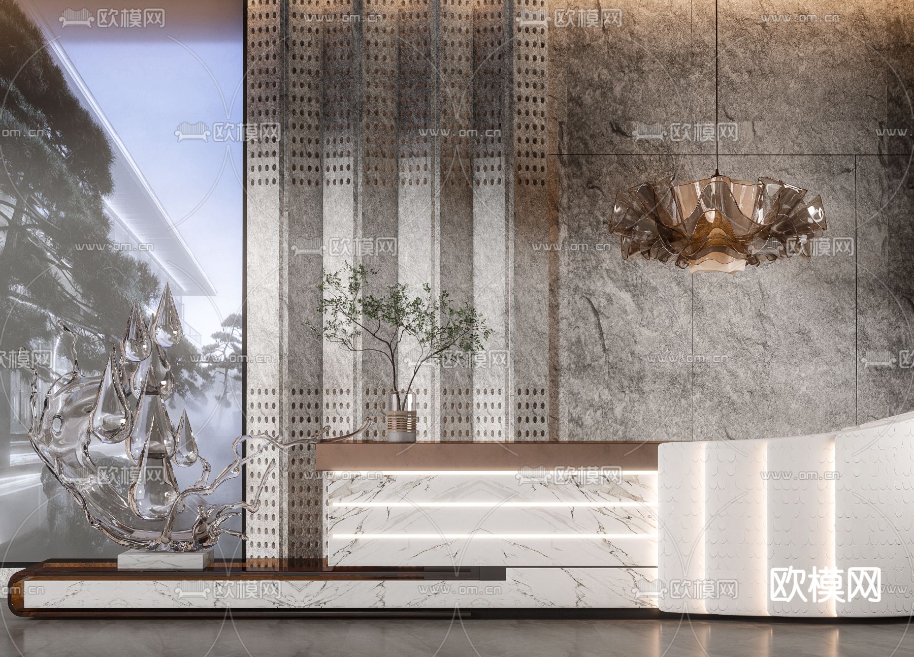 现代大理石前台接待台3d模型下载（渲染图1）