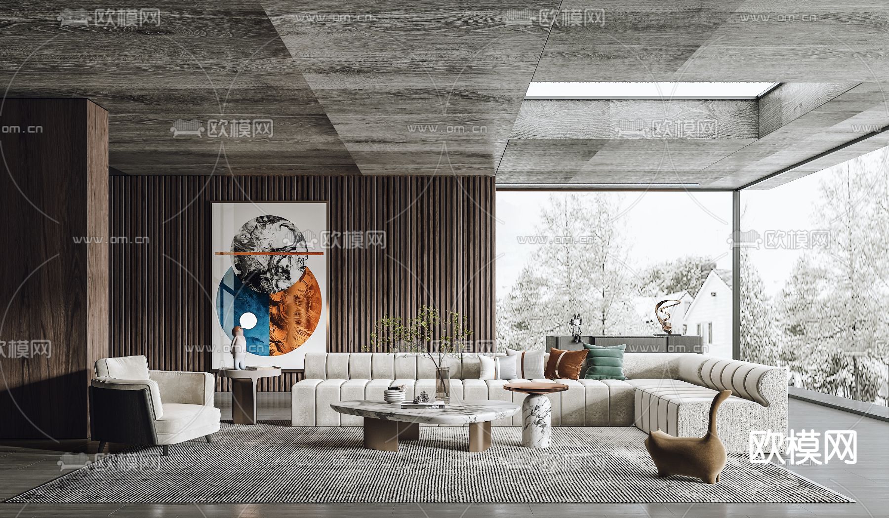 现代布艺转角沙发组合3d模型下载