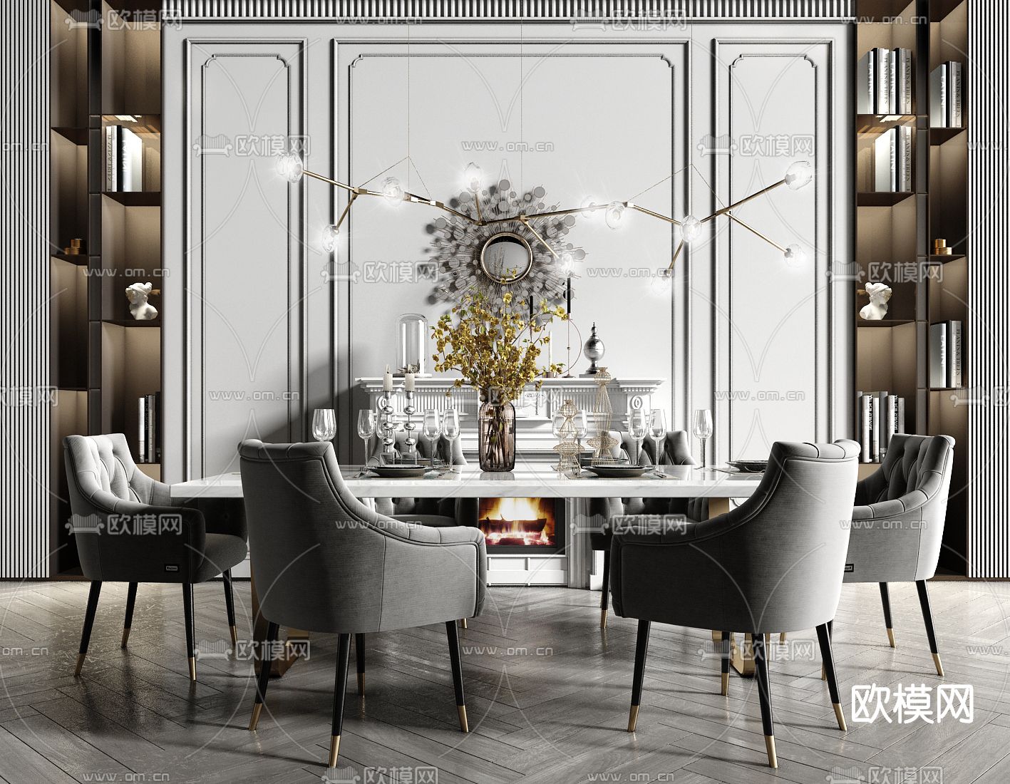 简欧大理石餐桌椅su模型下载