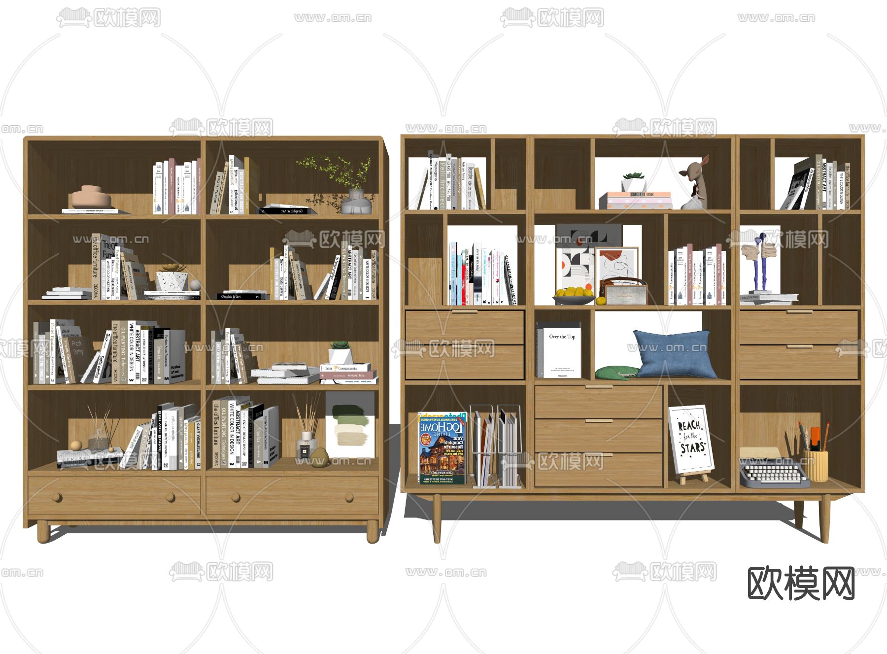 北欧实木书柜su模型下载（渲染图2）